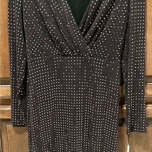 Calvin Klein Black Long-Sleeve V-Neck Dress with Silver Stud Detailing